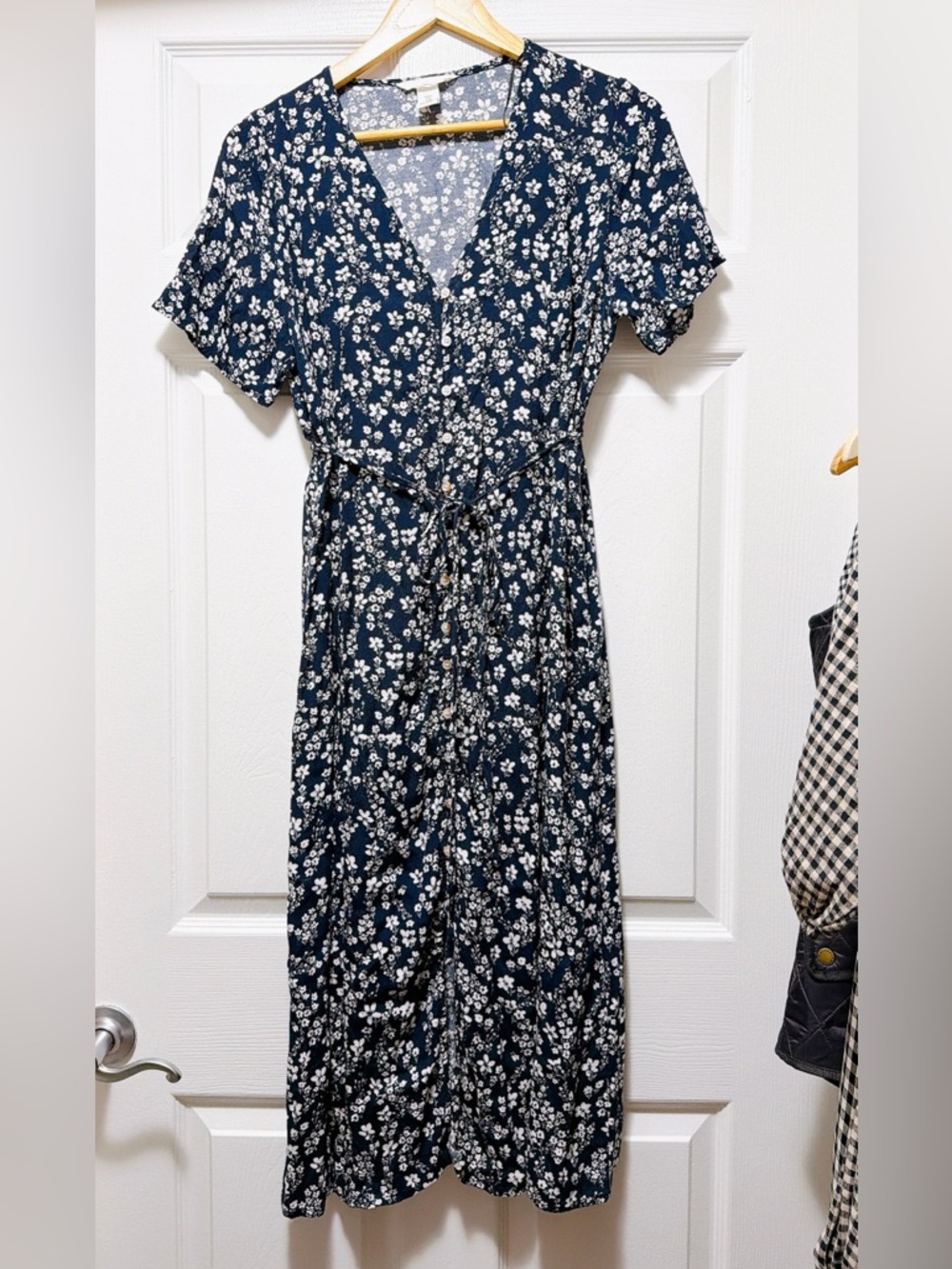 H&M Maternity Navy Floral Wrap Maxi Dress with Tie Waist